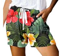 Womens Summer Tropical Printed Swim Trunks Board Shorts for Ladies Quick Dry Hawaiian Loose Travel Shorts for Holiday Beach Surf with Pockets Naturalist Aesthetic Beachside Casual Black