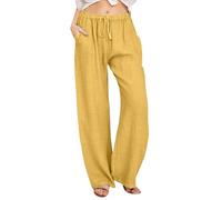 Women's Summer Trousers Cotton and Linen Canvas Trousers for Women Summer Loose Long Leggings Summer Loose White Clothing Elastic Capri Trousers, Light Yellow-b, 3XL
