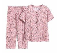 Women's Summer Trousers, Lightweight Loose Trousers, Women's Short Sleeve Summer Cardigan Top, Women, Loose, Medium and Older Suit, Shirt, Cotton, Two-Piece Trouser Suit for Mother of the Bride, pink