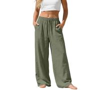 Womens Summer Trousers Trendy Solid Wide Leg Baggy Linen Trousers 2026 Fashion Drawstring Elastic High Waist Lounge Pants Casual Ladies Palazzo Holiday Work Bottoms Pants with Pockets