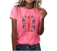 Womens Summer Tshirt Britain Flag Print Tees Tunic Loose Fit Blouse Thin Clothes Ladies Blouses Crew Neck Union Jack Tshirts Short Sleeve Summer Tops Loose Ladies Top Vocation Activewear Plus Size