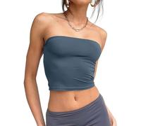 Womens Summer Tube Tops Strapless Basic Crop Tops Sexy Backless Sleeveless Bandeau Going Out Cute Short Tops Shirt Streetwear (Navy Blue,S)