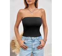 Women's Summer Tube Tops Strapless No Pad Clubwear Y2K Going Out Stretchy Basic Casual Cami Tops (black, L)