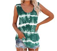 Women's Summer Tunic Sleeveless V Neck Button Tank Tops Tie Dye Casual Henley Shirts Plus Size Basic Loose Fit Vests Lagenlook Longline Blouse UK Clearance