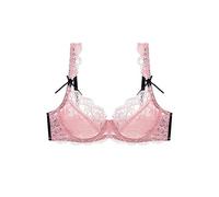 Women's Summer Ultra Thin Lace Bra Sexy Bow Transparent Small Breast Gathering Bra, pink, 34C