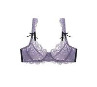 Women's Summer Ultra Thin Lace Bra Sexy Bow Transparent Small Breast Gathering Bra, purple, 34A