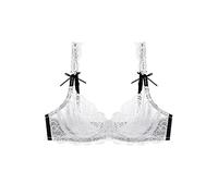 Women's Summer Ultra Thin Lace Bra Sexy Bow Transparent Small Breast Gathering Bra, White, 36B