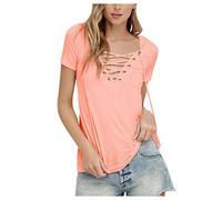 Women's Summer V-Neck Short Sleeve T-Shirt Casual Tunic Beach Solid Blouse Top T-Shirt Shirt Women, pink, 3XL