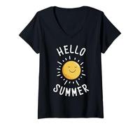 Women's Summer Vacation Typography Beach Sunset Hello Summer V-Neck T-Shirt