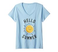 Women's Summer Vacation Typography Beach Sunset Hello Summer V-Neck T-Shirt