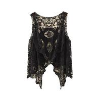 Women's Summer Vest Cardigan Hippie Waistcoat Crochet Hollow Floral Lace Irregular Boho Sleeveless Vest Cardigan Short Shrug Bolero Cover Up Outwear Black Lace Vest