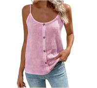 Women's Summer Vest Tops-Spring,Sleeveless,Spaghetti Strap,Buttons,Casual,Regular,Textured,Breathable,Comfort,Lightweight,Versatile,Solid-Stylish Strappy Tank Top