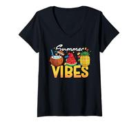 Women's Summer Vibes Brick Builder Building Block Coconut Pineapple V-Neck T-Shirt