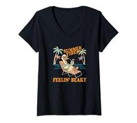 Women's Summer Vibes Feelin’ Beaky Funny Goose Pun Humor Animal V-Neck T-Shirt