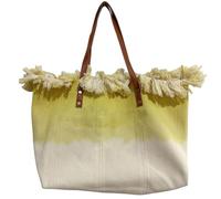 Women's Summer Vibes Gradient Canvas Tote Bag, Large Ombre Fringed Shoulder Shopper with Embroidered Slogan, Casual Handbag for Beach, Travel, Work and Daily Essentials,Yellow