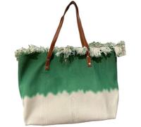 Women's Summer Vibes Gradient Canvas Tote Bag, Large Ombre Fringed Shoulder Shopper with Embroidered Slogan, Casual Handbag for Beach, Travel, Work and Daily Essentials,Green