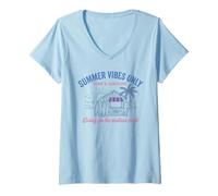 Women's Summer Vibes Only Surf Sun Cove Beach Vacation V-Neck T-Shirt