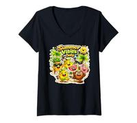 Women's Summer Vibes Only Tropical Fruit and Party Beach Mood Design V-Neck T-Shirt
