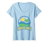 Women's Summer Vibes Retro Beach Badge Design V-Neck T-Shirt