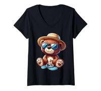 Women's Summer Vibes Teddy Bear V-Neck T-Shirt