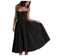 Women's Summer-Vintage Sexy-Elegant Party Dress - Strap A-Line Sleeveless Long Sundress with Pockets for Party Vacation Wedding Bridesmaid Cocktail Formal Occasion Dress for Ladies UK Pure Black L