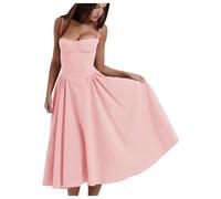 Women's Summer-Vintage Sexy-Elegant Party Dress - Strap A-Line Sleeveless Long Sundress with Pockets for Party Vacation Wedding Bridesmaid Cocktail Formal Occasion Dress for Ladies UK Pure Pink XL
