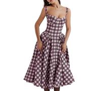Women's Summer-Vintage Sexy-Elegant Party Dress - Strap A-Line Sleeveless Long Sundress with Pockets for Party Vacation Wedding Bridesmaid Cocktail Formal Occasion Dress for Ladies UK Rose red L