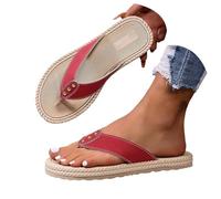 Womens Summer Wide Fit Flat Sandals Women's Round Head Thick Bottom Hollow Out Wear Clip Toe Thick Bottom Slope Heel Slippers White Strappy Sandals Flat Womens Sandles Size 4 (Red,7)