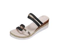Womens Summer Wide Fit Wedge Sandals Sliders Women's Summer Casual Comfortable Buckle Strap Thick Bottom Rome Thick Bottom Slope Heel Slippers Slider Slippers Women Black White Sliders (Black,5.5)