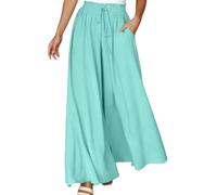 Women's Summer Wide Leg Palazzo Pants High Waisted Flowy Culottes Pockets Trendy Casual Lounge Boho Beach Trousers Petite/Regular/Tall Summer Beach Lounge Trousers, Mint Green, XXL
