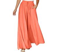 Women's Summer Wide Leg Palazzo Pants High Waisted Flowy Culottes Pockets Trendy Casual Lounge Boho Beach Trousers Petite/Regular/Tall Summer Beach Lounge Trousers, Orange, M