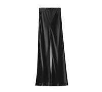 Women's Summer Wide Leg Pants Silky Ice Cool Straight Trousers Diagonal Cut Loose Floor-Length Long Pants Black