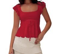 Women's Summer Y2k Lace Cami Tops Sleeveless Backless Low Cut Lace Floral Tank Tops (D-Red, S)