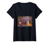 Women's Summerween Ghost Pool Party Flamingo Cat Vibes V-Neck T-Shirt