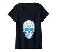 Womens summerween halloween summer sugar skull tropical goth island V-Neck T-Shirt