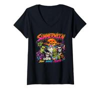 Women's Summerween Retro 90s Halloween Beach Surf Monsters Vintage V-Neck T-Shirt