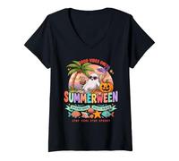 Women's Summerween Spooky Ghost Beach Vacation Vibes V-Neck T-Shirt