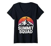 Womens Summit Squad Mountain Peak, Hiking Team Adventure V-Neck T-Shirt