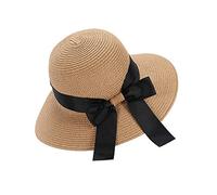 Women's Sun Hat Floppy Foldable Bowknot Straw Hat Summer Beach Cap UV Protection UPF50 (Brown)