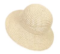 Womens Sun Hat Handmade Crochet Straw Bucket Hat Summer UV Protection Foldable Travel Cap UPF 50+, Beige, One Size
