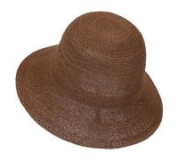 Women's Sun Hat Handmade Foldable Straw Bucket Hat Summer Crochet Travel Cap UPF 50+, Coffee, S