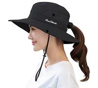Women's Sun Hat Outdoor UV Protection Foldable Mesh Bucket Hat Wide Brim Summer Beach Fishing Cap Pure Black