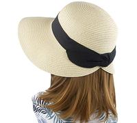 Women's Sun Hat Wide Brim Foldable Straw Hats Summer Travel Beach Cap, Beige, One Size