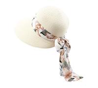 Womens Sun Hat Wide Brim Straw Visor Sunhat Ladies Foldable Bucket Hats with Bowknot Adjustable Summer Beach Cap Wedding Casual Holiday Straw Hat for Sun Protection Fedora (White, One Size)