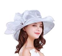 Womens Sun Hat Wide Brim Wedding Hats Ladies Vintage Top Hat Fascinators Cap Elegant Organza Hat Retro Evening Party Hat Summer UV Protection Classic Hat for Church Prom Holiday Beach Grey