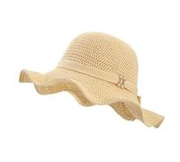 Womens Sun Hats and Caps Ruffle Edge Bow Sun Hat Wide Brim Visor Hats Summer Beach Tourism Hat Outdoor Cycling and Sports Ladies Sun Visor Hats for Extra Large Heads Beige