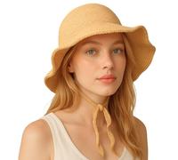 Womens Sun Protection Hat - Elegant Handmade Crochet Bucket Hat, Lightweight, Breathable, Holidays, Beach Travel, Daily Wear, Korean Style Beige