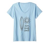 Womens Sun Surf Soul Shirt - Minimalist Summer Tee for Surfers V-Neck T-Shirt
