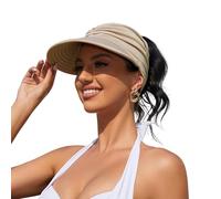 Womens Sun Visor Hat Wide Brim Summer Sun Hats UPF 50+ UV Protection Beach Hats Foldable Golf Visor for Women, Beige, One Size