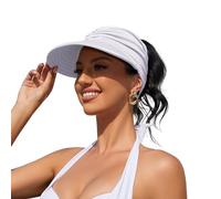 Womens Sun Visor Hat Wide Brim Summer Sun Hats UPF 50+ UV Protection Beach Hats Foldable Golf Visor for Women, White, One Size